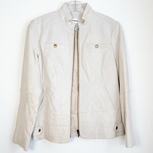 Chico's Cream Utility Jacket with Zipper Closure, Brass Snaps, Fully Lined